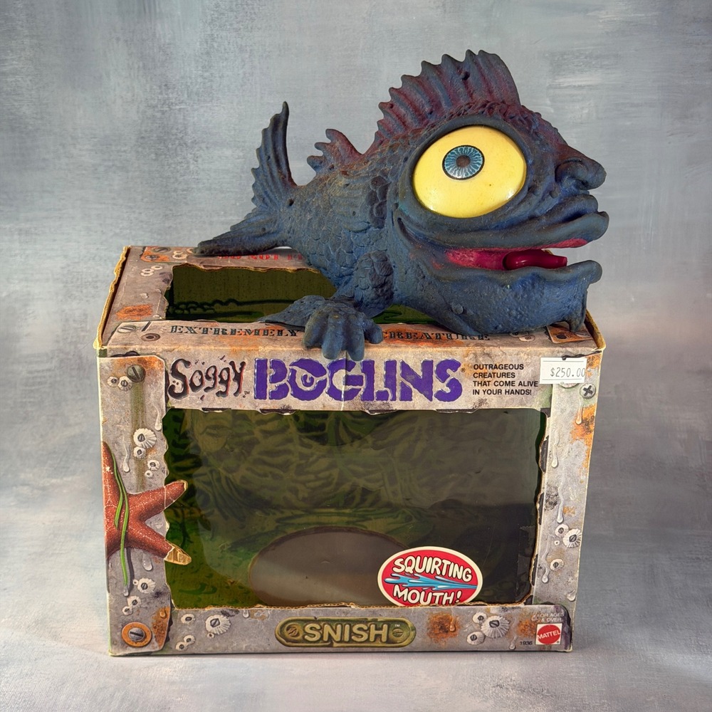 Vintage 1988Mattel Soggy Boglins Snish Fish Monster Puppet Toy with Box
